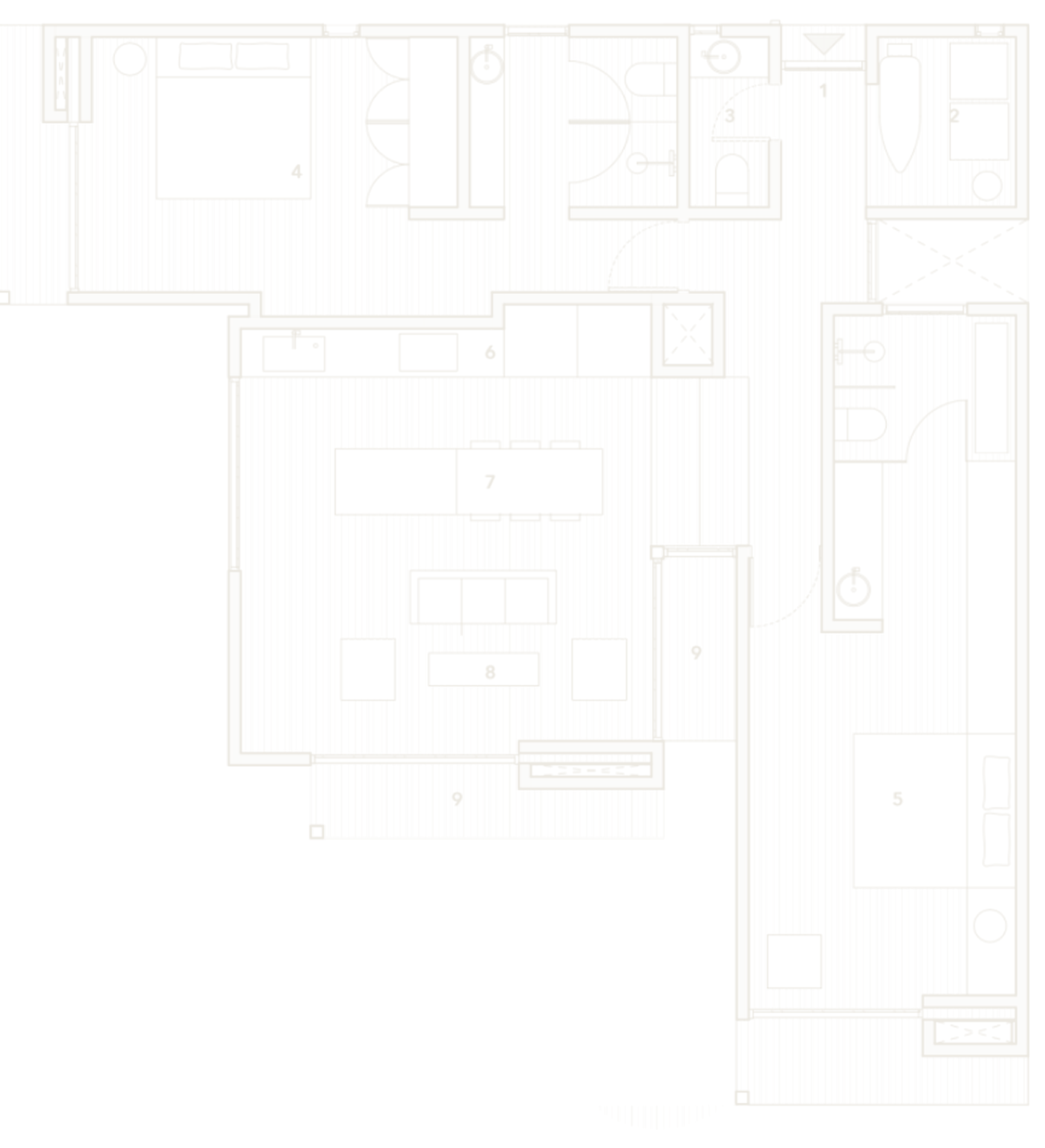 Plano del Departamento 1A con los espacios numerados